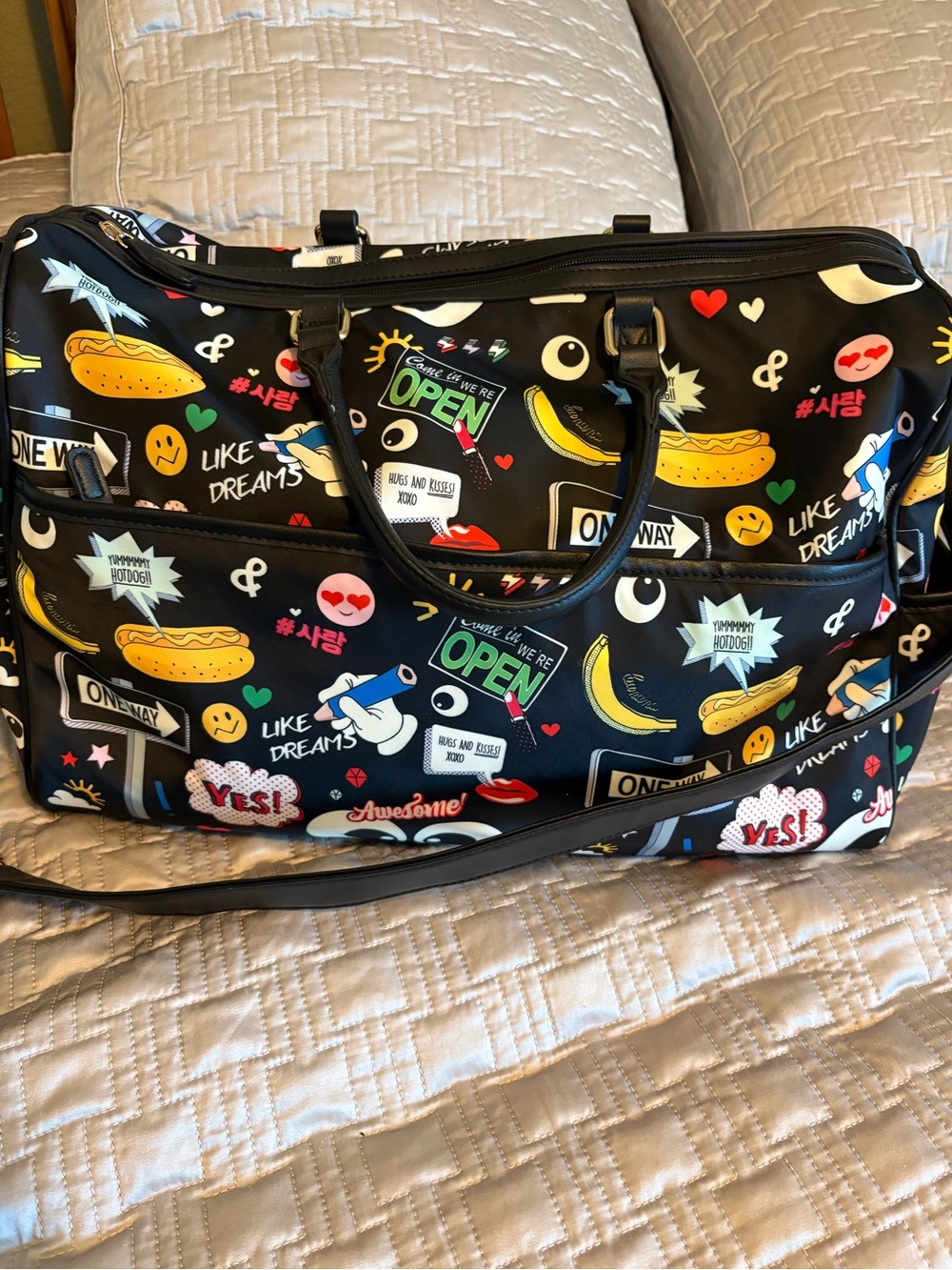 Like Dreams Weekender Travel Bag Black with Colorful Graffiti